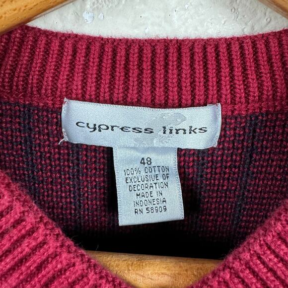 Vintage Cypress Links Sweater Size Large Red Blue Stripe Cotton V Neck Pullover - Picture 3 of 5